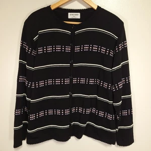 Vintage Alfred Dunner Cardigan Sweater Women's XL Black Geometric 100% Acrylic - Picture 1 of 9