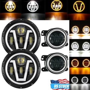 7"inch LED Headlights+4" Fog Lights Amber Turn Signal For Jeep Wrangler JK 07-18 - Picture 1 of 12