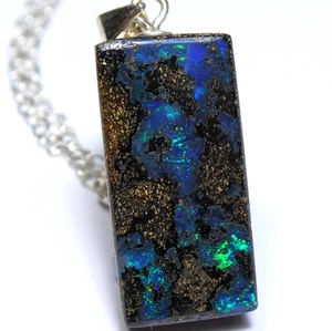 13.05 CT AUSTRALIAN BOULDER OPAL Pendant Necklace 925 Silver Jewellery Video - Picture 1 of 19