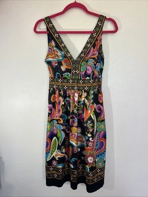 Eci New York Talla 6 Halter Naranja Abstracto Boho Sin Mangas Midi Calce y Acampanado Foto 1 de 4