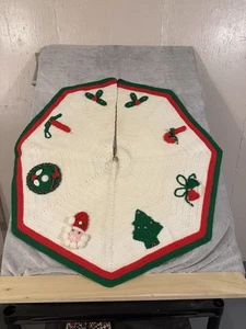 Falda de árbol de Navidad vintage hecha a mano de ganchillo NOEL velas árbol Santa - Imagen 1 de 12