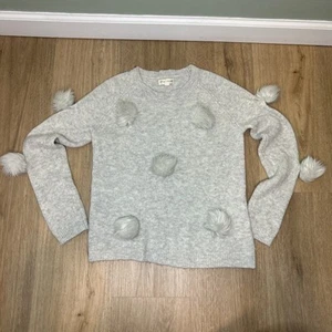 Tucker + Tate Girls Medium 8/10 Gray Pullover Sweater Wool Fuzzy Pom poms Soft - Picture 1 of 5
