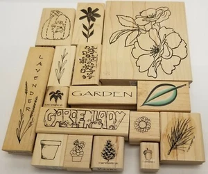 16 Holzstempel Lot - Gartenmotiv - Pflanzen, Blumen, Bäume usw. - Bild 1 von 7