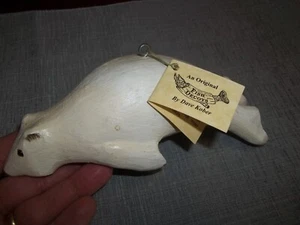 RARE Dave Kober Hand Carved POLAR BEAR Fish Decoy with Original Tag - Picture 1 of 12