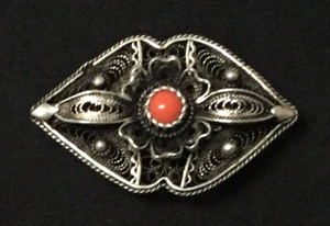 Antike Silber Koralle Brosche Antique Coral Silver Brooch Broche De Coral - Bild 1 von 7