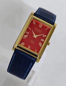 Seiko Tank Slim Rectangular Red Roman Dial Japanese 27mm US Flag Style Watch - Picture 1 of 5