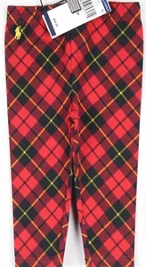 Polo Ralph Lauren Baby Toddler Plaid Print Stretch Jersey Leggings Red Gold Pony - Picture 1 of 5