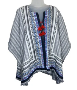 Tory Burch Blaire Poncho Top Medium Serape Chimayo Decke Fransen Azteken Tribal - Bild 1 von 11