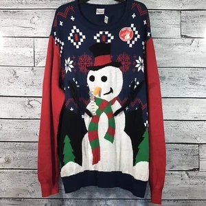 Well Worn Holiday Sweater Ugly Sweater Snowmen Size 2XBT Blue & Red Juniors - Picture 1 of 8