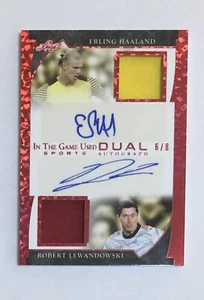 2022 Leaf Dual Autograph Erling Haaland Robert Lewandowski In The Game Used 6/8 - Picture 1 of 6