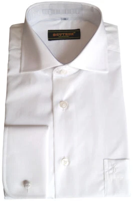 BEYTNUR Camicia uomo collo di squalo con polsino a risvolto, bianca taglia 39