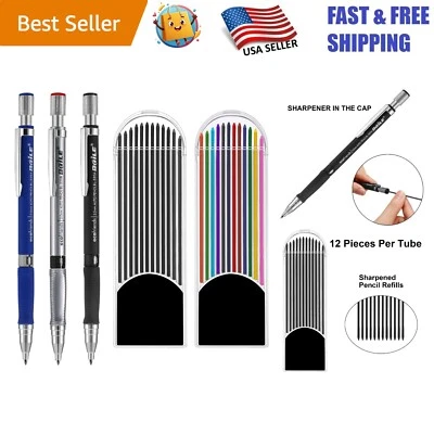 Juego de lápices de dibujo duraderos - 3 lápices mecánicos con 24 recambios de colores Foto 1 de 4