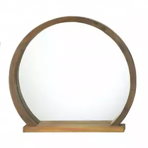 Brown Country Chic Round Wooden Frame Reflective Wall Hanging Mirror With Shelf - Picture 1 of 5