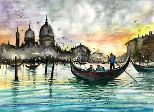 Hafen von Venedig, venezianische Szene, Venedig Gondel, italienische Kunst, Venedig Wanddekor - Bild 1 von 1