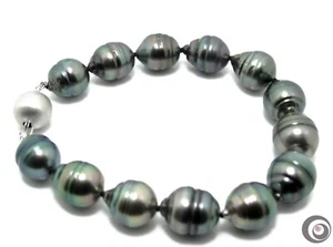 Genuine Tahitian South Sea Pearl Bracelet / 10.8 - 11.8mm, 14K Gold Clasp #B190 - Picture 1 of 6