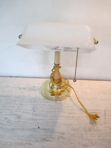 Glass Shade Brass Bankers Desk Lamp Piano Light Gold Base Art Deco Style Works - Picture 1 of 4