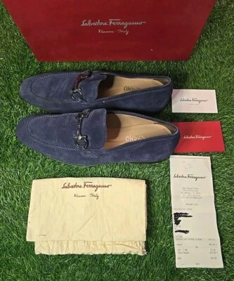 MINT! 100% AUTHENTIC SALVATORE FERRAGAMO Blue Suede Oxfords Shoes US Size 10 - Image 1 of 4