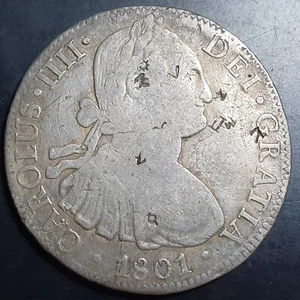 Mexico Spanish Colonial 8 Reales Carol Carolus IIII 1801 Mo FM Rare Assayer - Picture 1 of 4