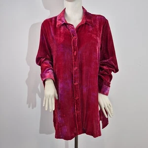 John Mark Women's Shirt Size L Red Pink Velvet Long Sleeve Button  Tunic 44 - Picture 1 of 12