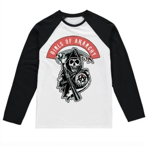 Girls Of Anarchy Red Patch Baseball Long Sleeve and White T-Shirt (Bl/Wh) - Picture 1 of 4