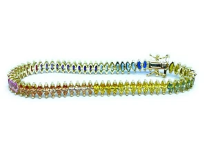ADIRFINES 925 Sterling Silber Marquise mehrfarbig CZ Tennis Armband - Bild 1 von 6