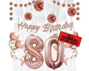 Rose Gold 80th Birthday Decorations for Women - 40" Number Balloons & More - Picture 1 of 5