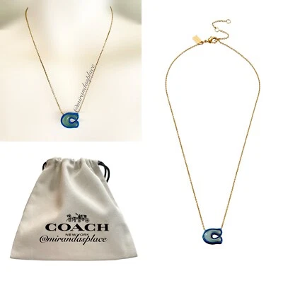 NUEVO CON ETIQUETAS COACH Signature C Charm Vibrante Esmalte Azul Colgante Collar Foto 1 de 4