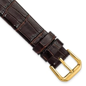 DeBeer 16mm Dark Brown Flat Alligator-Style Grain Leather Watch Band - Picture 1 of 5