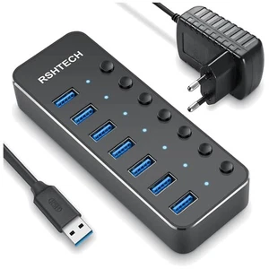 Aktiver Aluminium USB 3.0 Hub 7 Anschlüsse mit Netzteil hohe Datenübertragung... - Bild 1 von 11