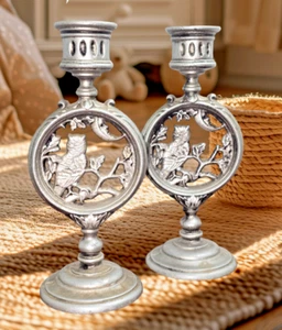 2 GUFI vintage in metallo finitura argento su arto con portacandele mezzaluna - Foto 1 di 10