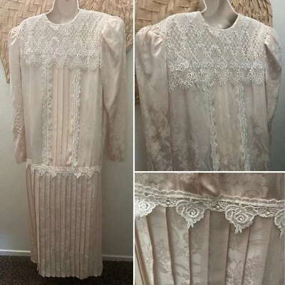 Scott McClintock Vintage Ivory Dress Formal Lace Satin 12 Victorian Tea Length - Image 1 of 4