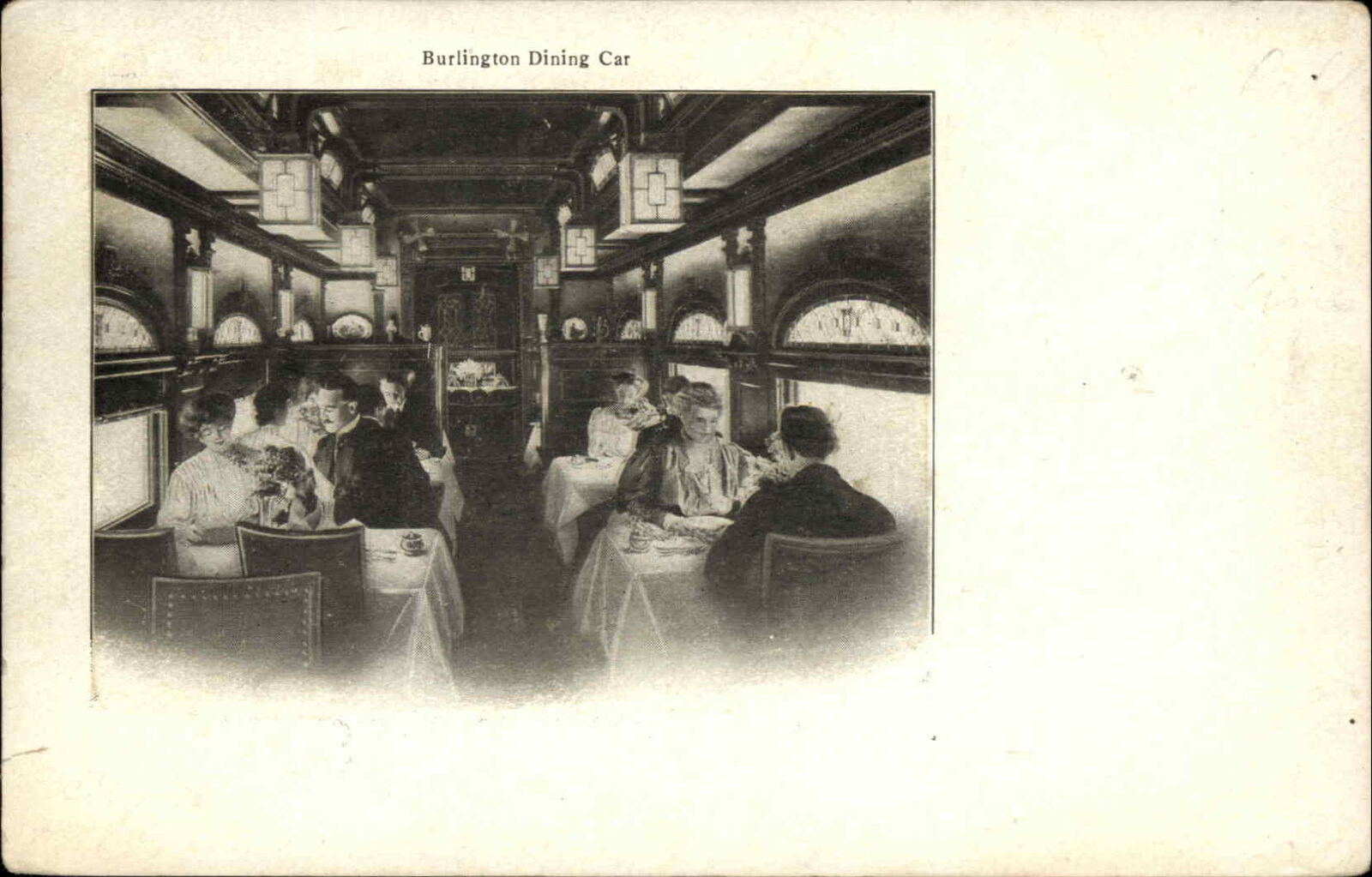 Burlington Route Train Dining Car Interior Vintage Postcard 