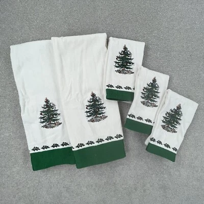 Spode Árbol de Navidad Papá Noel Toallas Blanco Baño Bordado a Mano Baño Foto 1 de 4