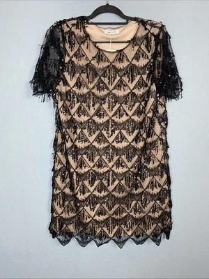 Vestido VVM Curve Negro Lentejuelas Aleta Flecos Cortos 1920 Talla L Foto 1 de 4