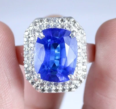 Anillo de boda Tanzania azul tanzanita 13,07 quilates cojín natural piedras preciosas certificado Foto 1 de 4