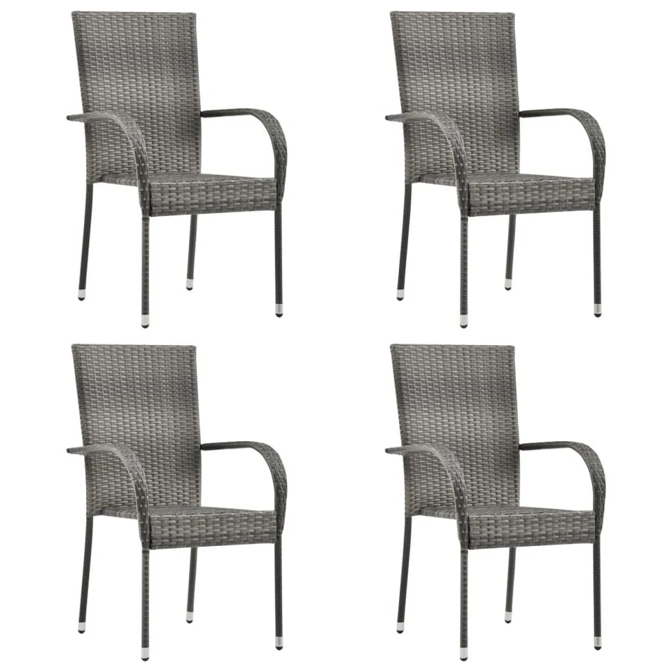 Dining Chair Set of 4 Grey PE rattan, powder-coated steel - Image 1 of 4