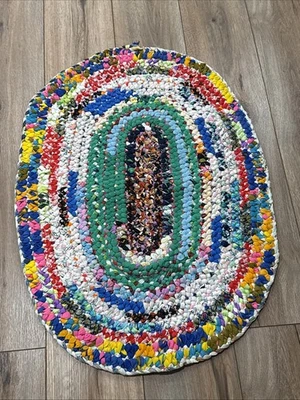 Винтажный плетеный ковер ручной работы деревенский фермерский домик 31 x 22 дюйма - Изображение 1 из 4