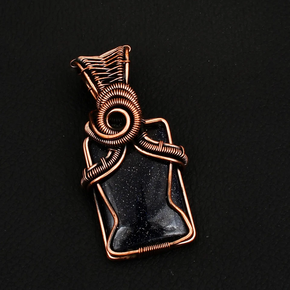 Colgante de alambre de cobre hecho a mano con piedras preciosas de piedra solar azul joyería regalo 2,24" AP-40371 Foto 1 de 1