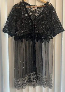 Lady Noiz Sheer Black Floral Lace Wrap Kimono Cardigan Jacket Coverup 1XL - Picture 1 of 12