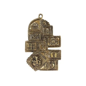 Brass Ethnic Decor Om Kalash Swastika Ganesha Wall Hanging - Picture 1 of 6