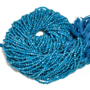 Dark Neon Apatite Gemstone Round Shape Faceted Beads 3 mm Strand 8" AB-386 - Picture 1 of 2