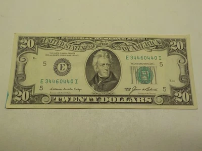 RARE CRISP VINTAGE 1985 20$ DOLLAR BILL E34460440I FANCY SERIAL NUMBER, RICHMOND - Image 1 of 4