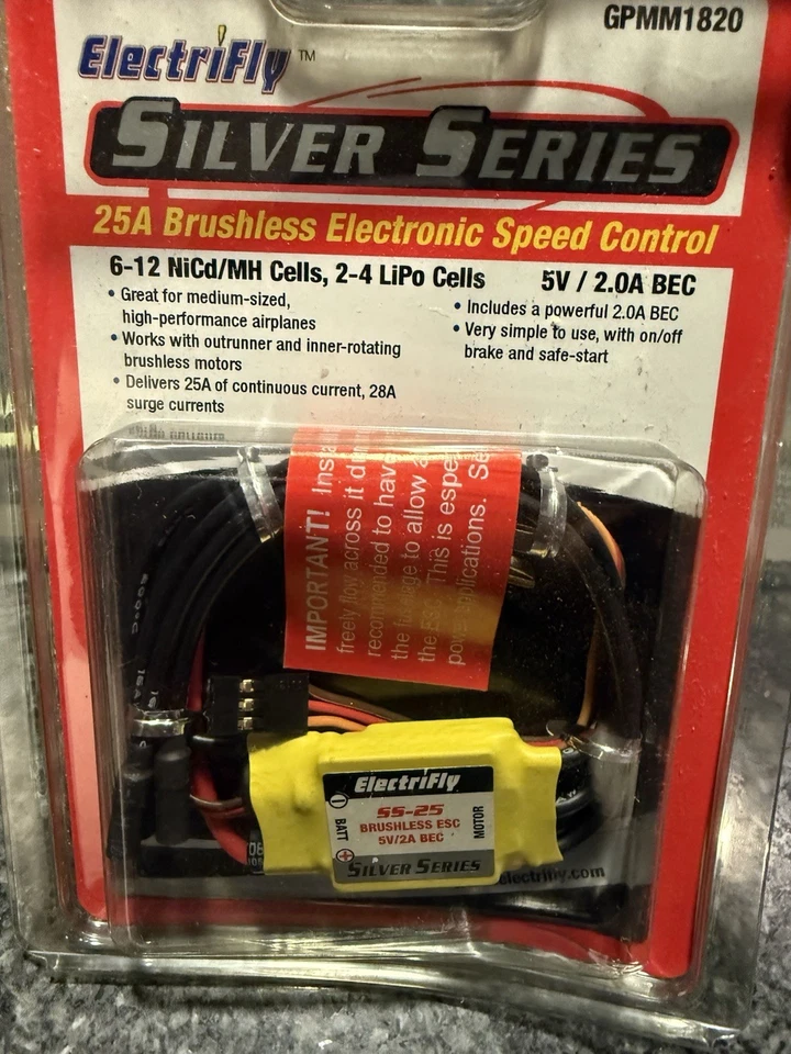 ElectriFly Silver Series 25A Brushless Electronic Speed Controller GPMM1820 - Image 1 of 4