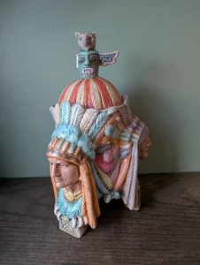 Tarro de galletas de tabaco superior tótem de 3 caras indio nativo americano de cerámica *LEER* - Imagen 1 de 19