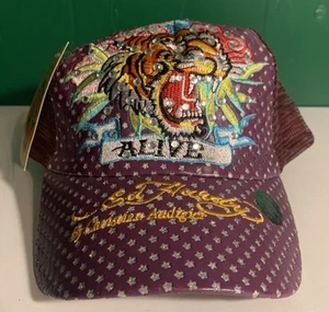 Ed Hardy Cap Snapback Mesh Back Hat Embroidered Tattoo Tiger Rhinestones ALIVE - Picture 1 of 12