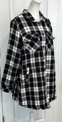 TORRID Black & White Button Front Plaid Flannel Shacket 2 Pockets Cotton Cozy - Image 1 of 4