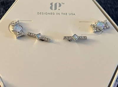 Bomb Party October 2023 Retro Earrings Frosted Fire Opal Rhodium Plated  - Image 1 of 2