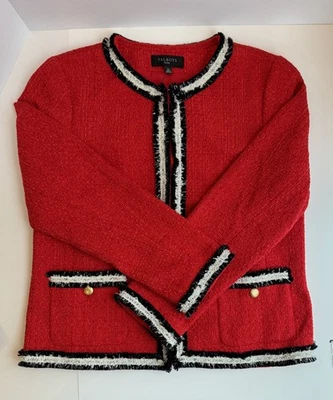 NUEVA Chaqueta Blazer Talbots 10 Petite Roja Negra Blanca Borde Tono Dorado Nueva con Etiquetas Foto 1 de 4