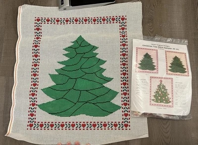 Hand Painted Christmas Tree Sampler Needlepoint Cross Stitch Canvas Kit - New - Image 1 of 4