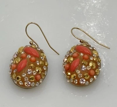 Pendientes Ovalados ALEXIS BITTAR Lucite "Polvo de Cristal" Imitación Coral Estrás Transparente Foto 1 de 4